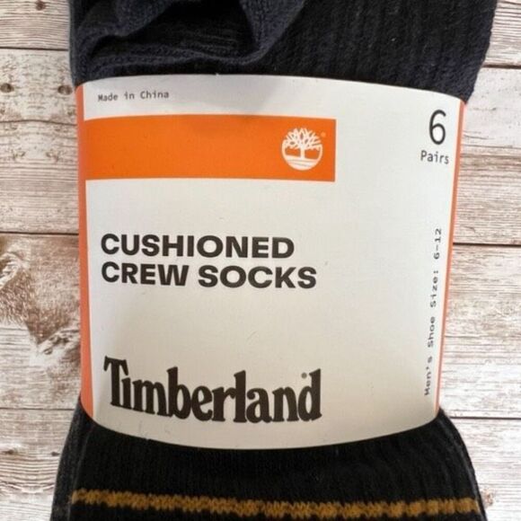TIMBERLAND Cushioned Crew Socks 6 Pairs Reinforced Heel & Toe Comfort Cuff NWT - Picture 2 of 12